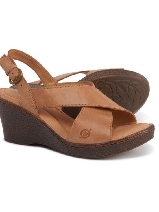 Born Shoes - Born Leather ‘Ashley’ Tan Wedge Sandals